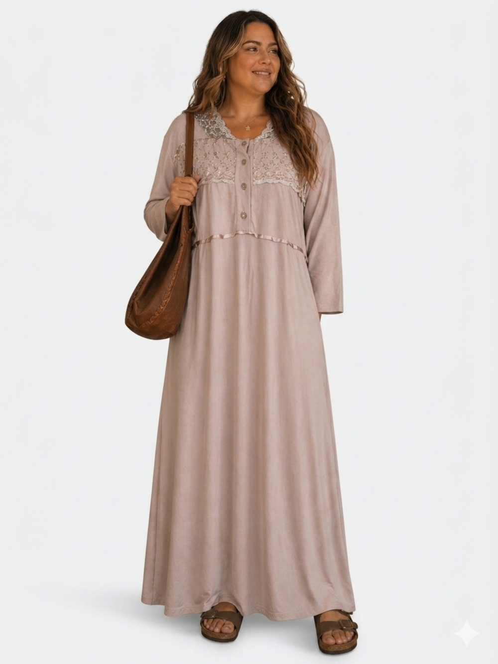 Samatia Lace Yoke Maxi Lounge Dress 2XL Modest Boho Cottagecore Nightgown/Dress